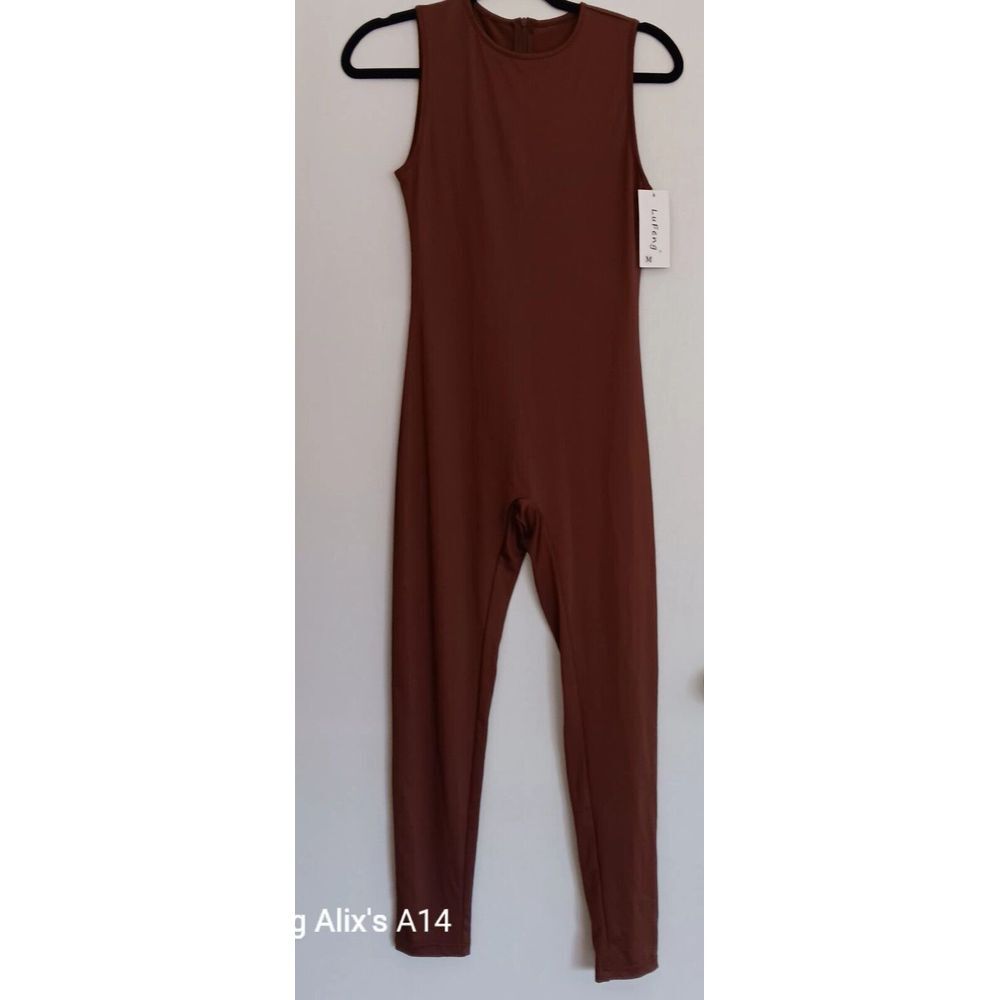 Lufenh round neck‎ open Brown bodycon  Stretch bodysuit Size Medium